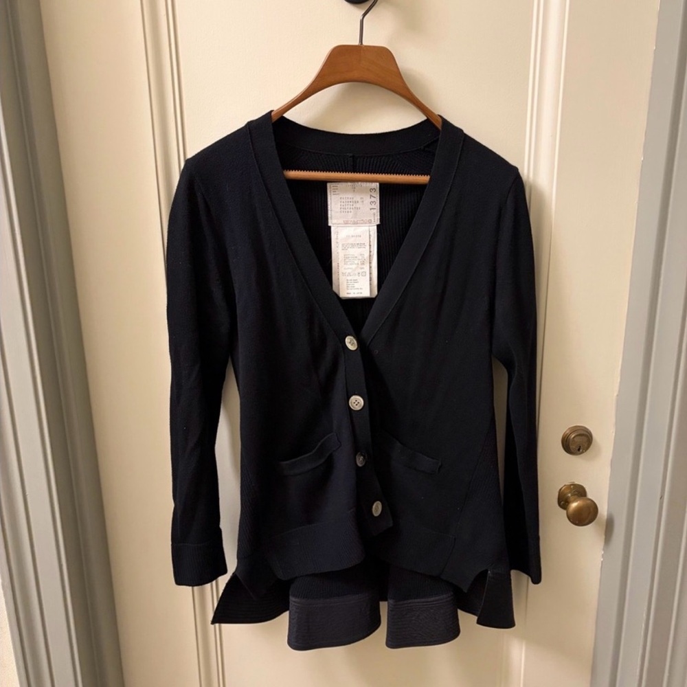 Sacai 1373 black cotton cashmere cardigan